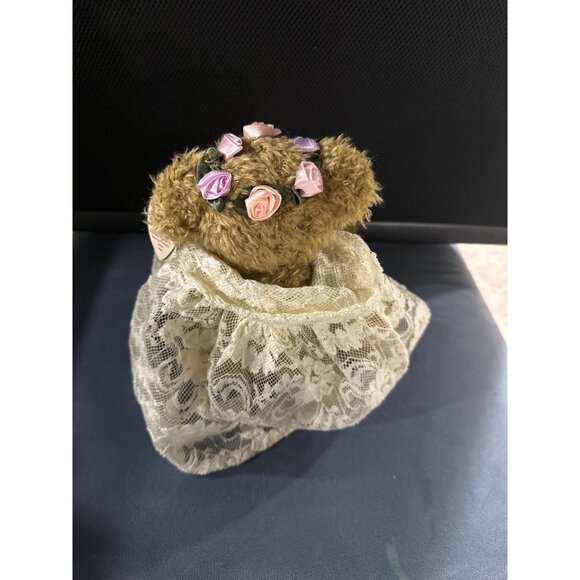 Vintage Ty Attic Treasure Collectible Teddy Bear With Lace Cape & Floral Crown - Picture 3 of 8